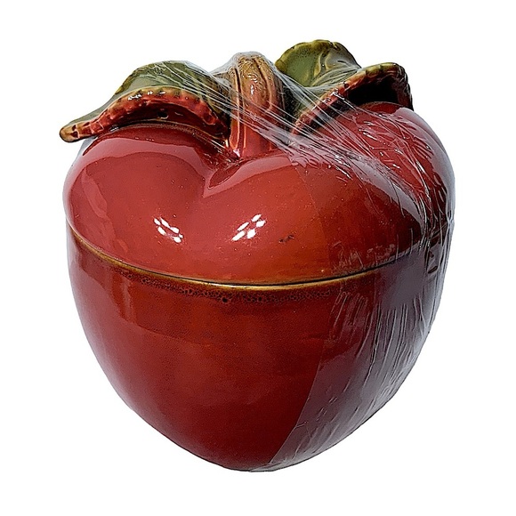Apple Hand Painted Canister Cookie Jar Translucent Glazed Rustic Pottery Art - Picture 9 of 16